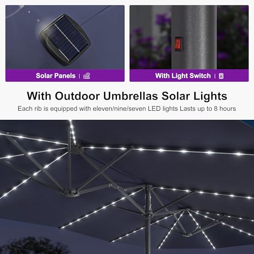 Patio Umbrella 14ft with Base and Solar Lights