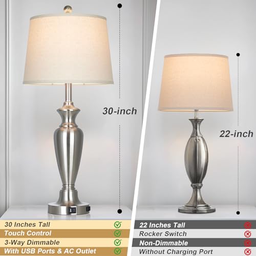 30" Tall Silver Table Lamps Set of 2 for Living Room (2 Count)