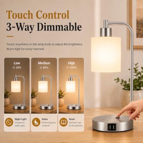 Set of 2 Industrial Touch Control Table Lamps with 2 USB Ports and AC Outlet (2 Count)