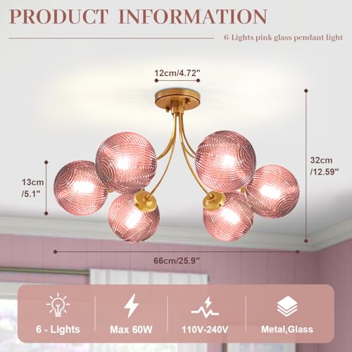 6 Light Pink Chandelier