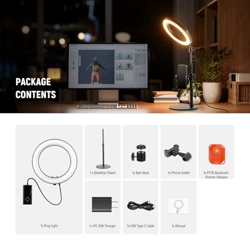 12" 24W High Power Desk Ring Light with Stand