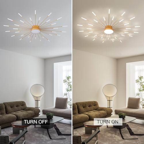 50.4" Ceiling Light Modern Flower Shape Ceiling Lamp for Living Room Dining Room Semi Flush Mount Metal Acrylic Sputnik Firework Petal LED Lighting Fixture