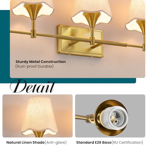 Gold Bathroom Vanity Light Fixtures (Brushed Gold / 5 LIGHT)