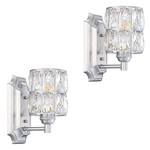 Crystal Wall Sconce Brushed Nickel Dry&Wet Dual Use 1 Light 2 Pack (2 Count)