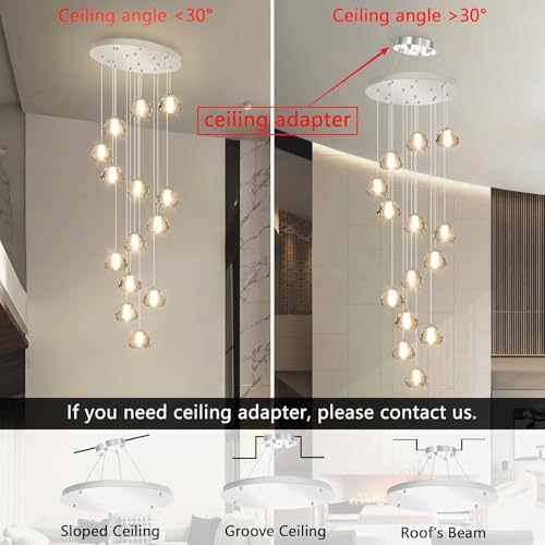 14 Light Modern Chandeliers for Entrance High Ceiling Chandelier Long Lights Fixture LED Ceiling Light Bubble Crystal for Hallway Foyer Stairwell