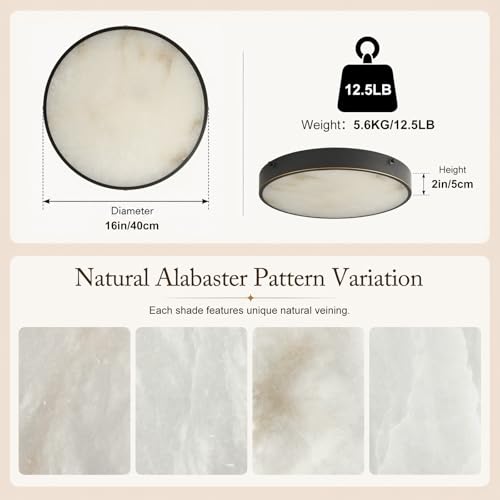 16 Inch Alabaster Flush Mount Ceiling Light with Remote