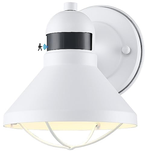 Dusk to Dawn Motion Sensor Outdoor LED Barn Light Fixture White