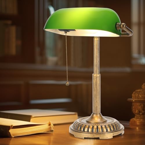 Bankers Lamp Green Desk Lamp with Pull Switch