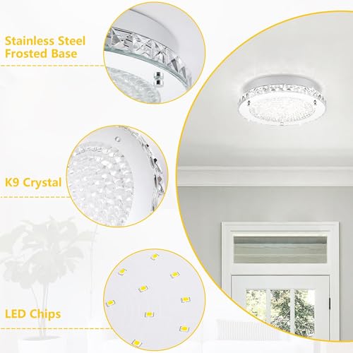Crystal Ceiling Light Flush Mount Ceiling Light Fixture 4000K Dimmable