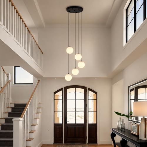 Black Globe High Ceiling Chandelier (Black / 5-Light)
