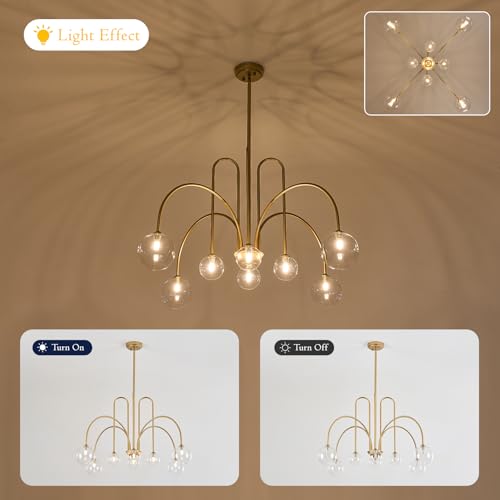 Gold Sputnik Chandelier with Clear Glass Globe 8 Lights L41 Inch
