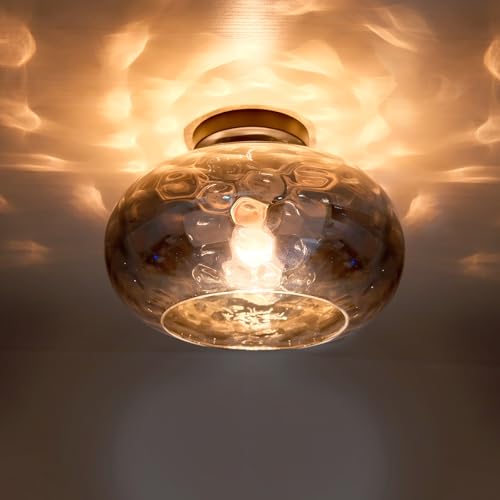 Matte Black Semi Flush Mount Ceiling Fixture 11" Hammered Glass Shade Modern Close to Ceiling Lighting 1