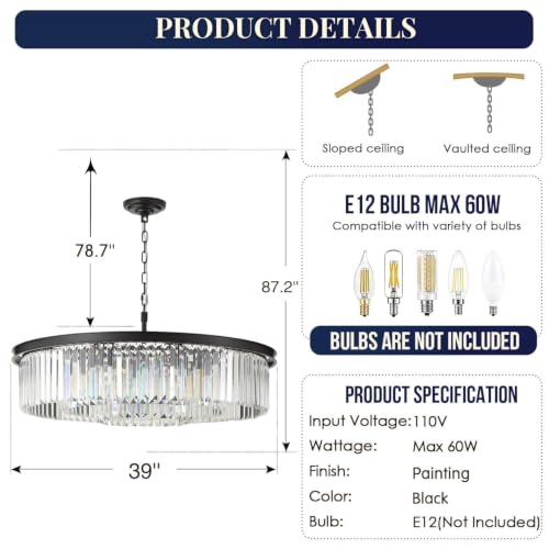 Modern 12 Light Crystal Chandelier