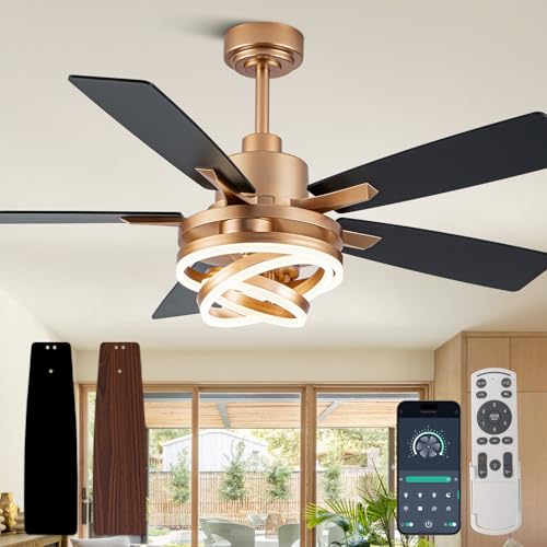 52" Black and Gold Modern Chandelier Fandelier Ceiling Fan with Light