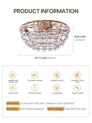 18" Flower Fandelier Ceiling Fan with Light (Flower Crystal Fandelier Ceiling Fan)