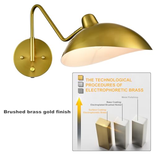 Gold Plug in Wall Sconce Swing Arm with On (2 Count)