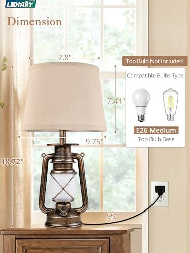 18.72" Black Gold Lantern Flickering Flame Table Lamps Set of 2 (2 Count)