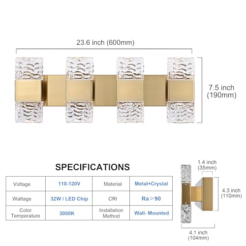 4 Lights Bathroom Vanity Light Fixtures 3000K Warm Lighting
