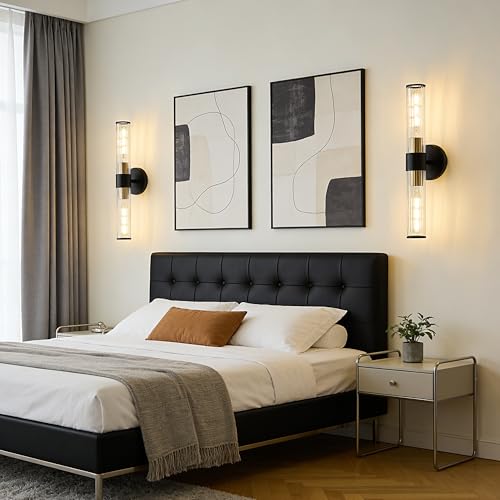 Hardwired Black Gold Vanity Light Threaded Glass Wall Sconce 2 Pack (2 Count)