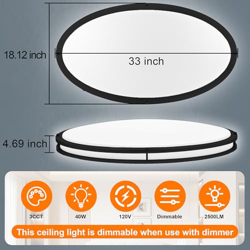 33 Inch Oval Black Ceiling Light Fixture for Living Room