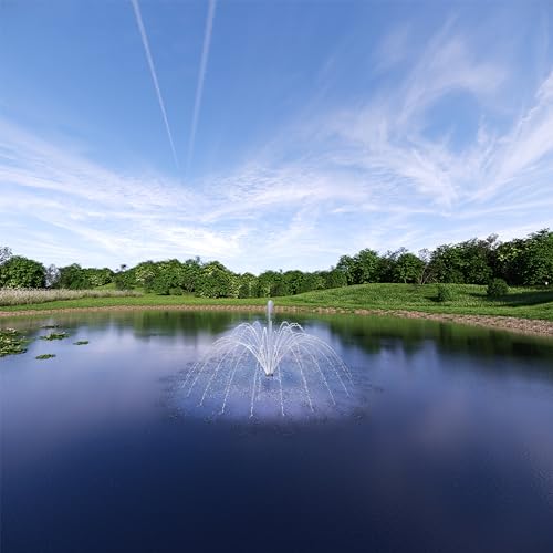 FS02 110V, 1/2 HP Large Pond Floating Fountain, Oil Free Pump 9000 GPH with 100’ Cord, Two Spray Patterns Included