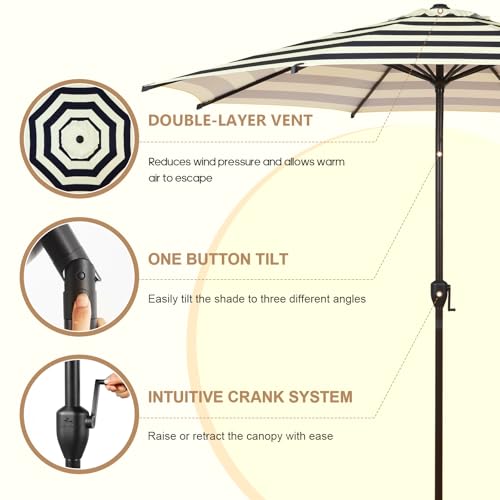 9FT Lyon Outdoor Patio Umbrella Outdoor Table Umbrella with Push Button Tilt and Crank Market Umbrella 8 Sturdy Ribs UV Protection Waterproof for Garden Deck Backyard Pool