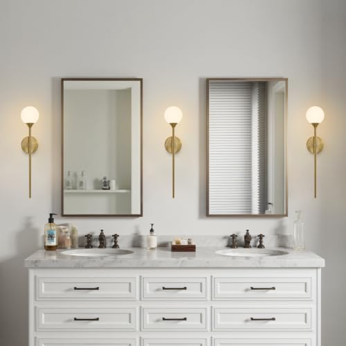 Single Gold Globe Glass Wall Sconce with Milk White Glass Shade