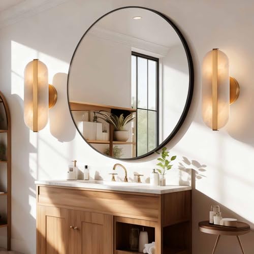 Natural Alabaster Wall Sconces Set of Two Marble Wall Sconces Hardwired