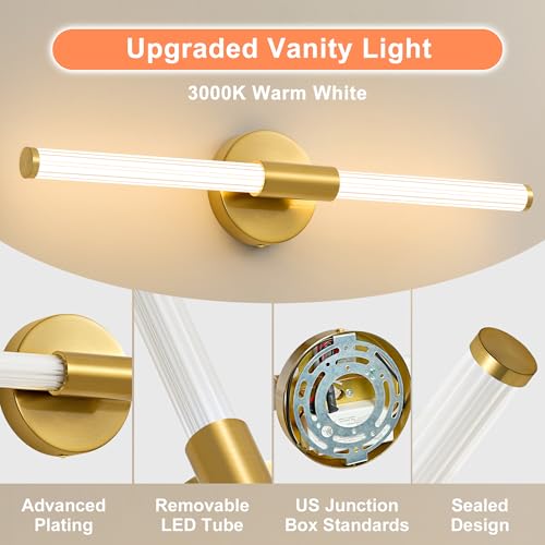 LED Bathroom Light Fixtures Gold Vanity Lights Modern 24"