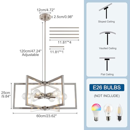 23.6”Brushed Nickel Chandelier for Dining Room 6 Light Kitchen Chandelier Modern Dining Room Light Fixtures Over Table