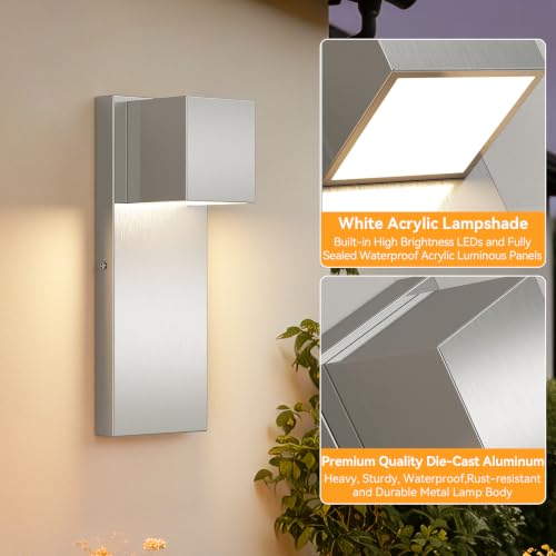 2 Pack Modern LED Outdoor Wall Light (Nickel)