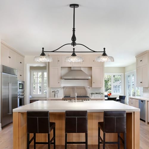 Chandeliers Pendant Light Fixture Modern Pendant Lighting Fixtures 3 Lights Chandelier Matte Black Kitchen Glass Hanging Lamp for Island Dining Room Living Room