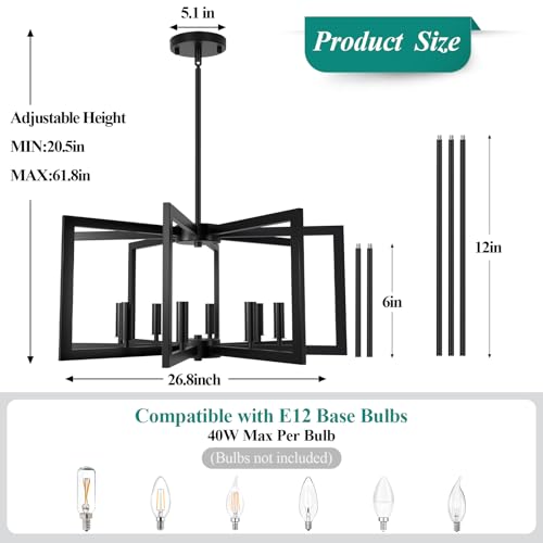 20" 62" Height Adjustable Black Kitchen Chandelier for Dining Room