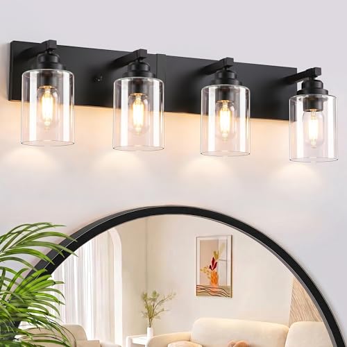 4 Light Matte Black Bathroom Vanity Light