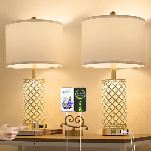 24in Crystal Table Lamp Set of 2 Bedroom Lamps for Night Stand (2 Count)