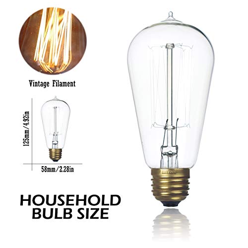 6 Pack Edison Light Bulb 60 Watt Dimmable ST58 Vintage Warm Bulb (6 Count)