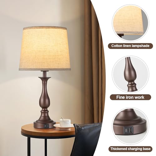 Bedside Table Lamp Touch Control Bedroom Lamps with USB A + C Charging Port 3 Way Dimmable Touch Lamps for Nightstand Living Room Bedroom Dorm Home Office Reading (2 Count)