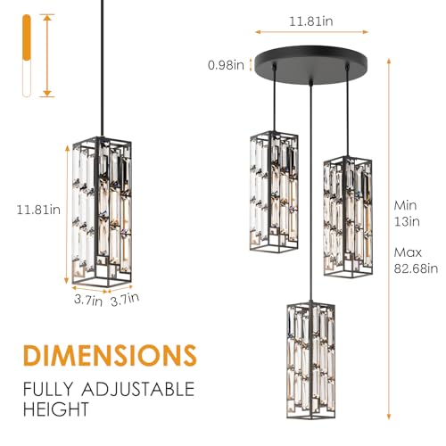 Modern 3 Light Crystal Pendant Light Fixture Kitchen Island