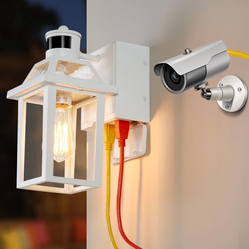 Porch Lights with GFCI Outlet Dusk to Dawn Outdoor Lighting White 1Pack