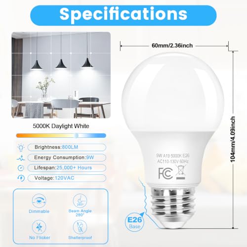 A19 Dimmable LED Light Bulb (4 Count)