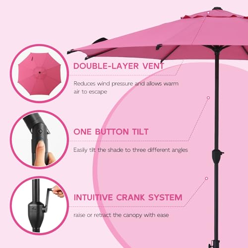9FT Lyon Outdoor Patio Umbrella Outdoor Table Umbrella with Crank Market Umbrella 8 Sturdy Ribs UV Protection Waterproof and Push Button Tilt for Garden Deck Backyard Pool