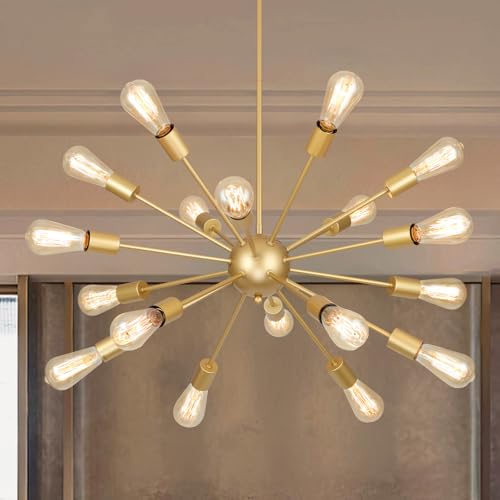18 Light Gold Sputnik Farmhouse Chandeliers for Dining Room Light Fixture