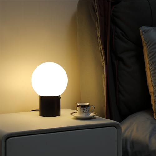 Small Table Lamp for Nightstand with Frosted Glass Globe Lamp Shade