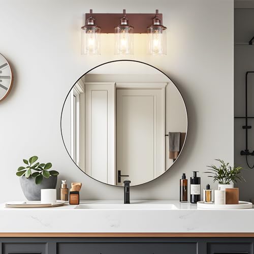 3 Light Bronze Bathroom Light Fixtures Over Mirror