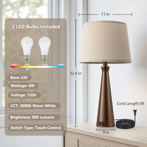 Modern Touch Lamps for Nightstand (2 Count)