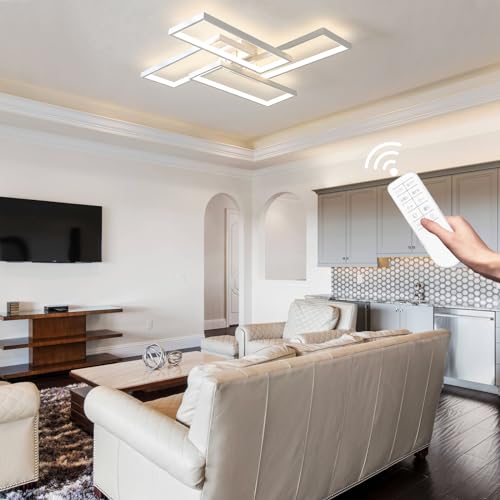 Modern LED Ceiling Light Fixture White Flush Mount Ceiling Light Dimmable 26" Bedroom Lights for Ceiling with Remote Control 48W Kitchen Ceiling Light Fixtures for Hallway 3000K