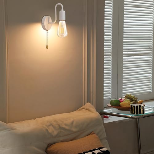 Hardwired Pull Chain Wall Sconce White