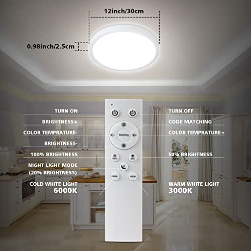 Dimmable LED Flush Mount Ceiling Light with Remote Control