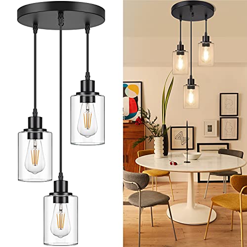 Industrial 3 Light Pendant Light Fixture Clear Glass