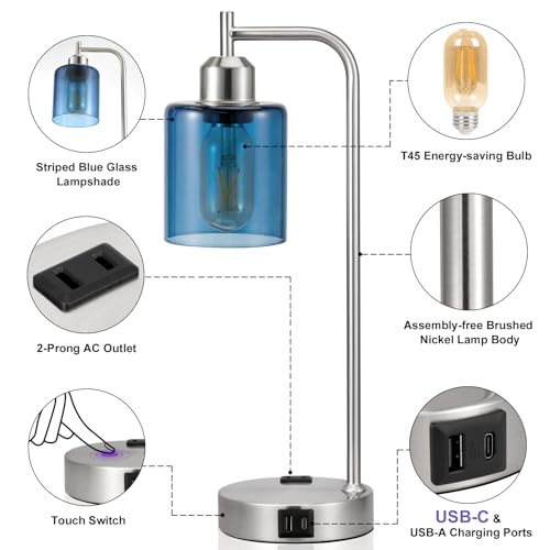 Industrial Blue Table Lamps for Bedrooms Set of 2 (2 Count)